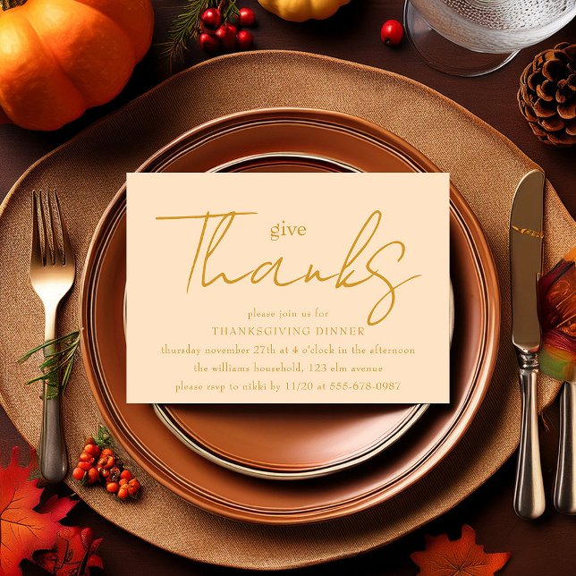 Simple Modern Yellow Script Give Thanks Invitation (Creator Uploaded)