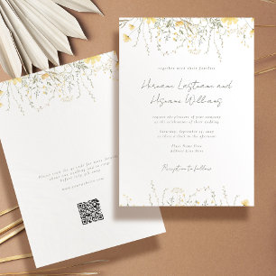 Simple Modern Yellow Wildflower QR RSVP Wedding Invitation
