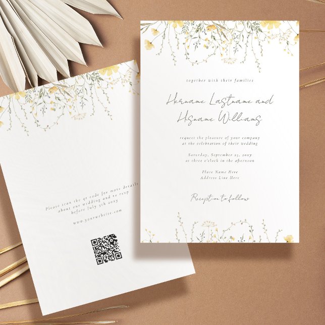 Simple Modern Yellow Wildflower QR RSVP Wedding Invitation (Creator Uploaded)
