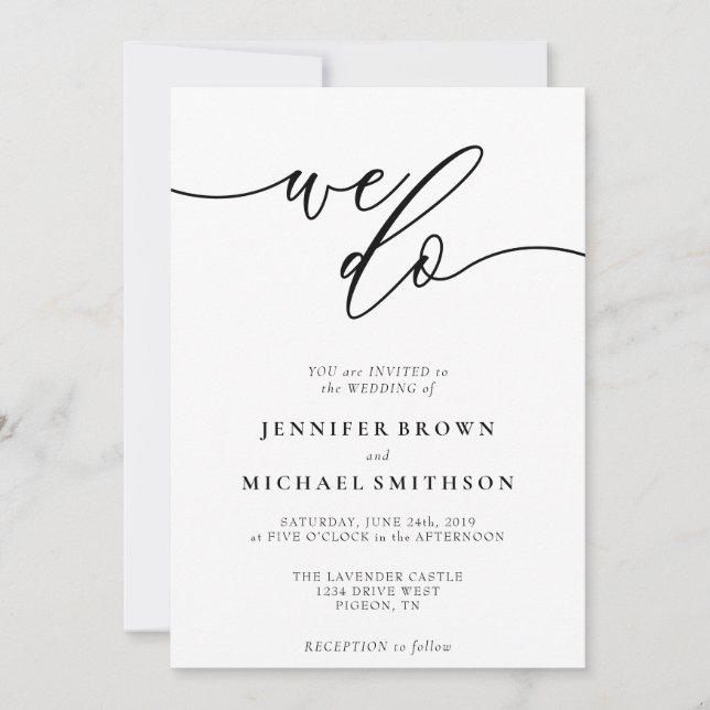 Simple Modernist Signature Font We Do Wedding Invitation (Front)