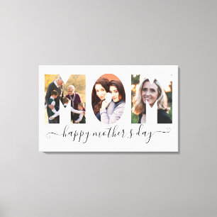 Simple MOM 3 Photo Happy Mother's Day Script Canvas Print