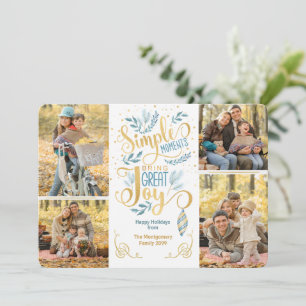 Simple Moments Bring Great Joy Blue Gold Photo Holiday Card