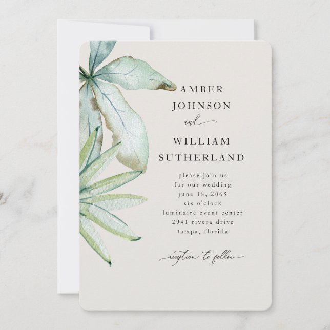Simple Moments Cream Tropical Wedding  Invitation (Front)