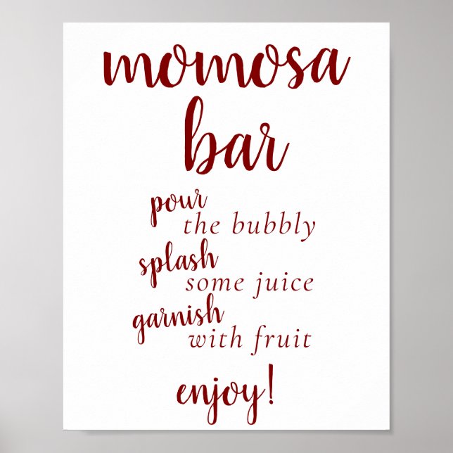 Simple Momosa Bar | Candy Apple Red Any Event Sign (Front)