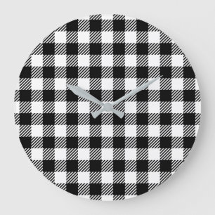 Simple Monochrome Buffalo Plaid Pattern Large Clock