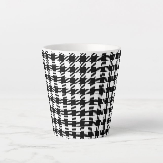 Simple Monochrome Buffalo Plaid Pattern Latte Mug (Front)