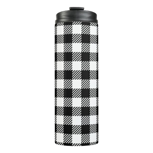 Simple Monochrome Buffalo Plaid Pattern Thermal Tumbler (Front)