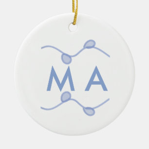 Simple monogram add your name letter blue leaf ceramic tree decoration