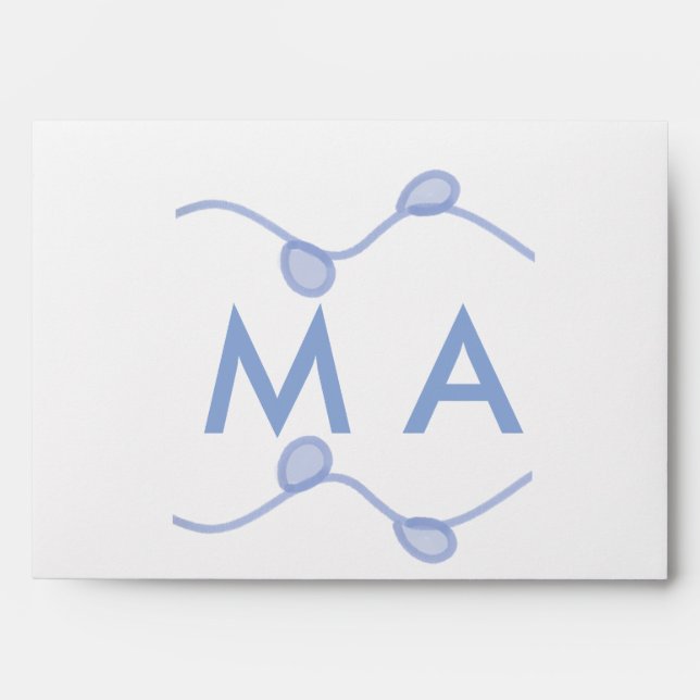Simple monogram add your name letter blue leaf envelope (Front)