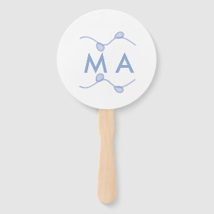 Simple monogram add your name letter blue leaf hand fan