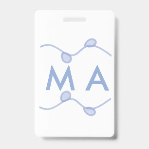 Simple monogram add your name letter blue leaf ID badge