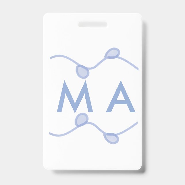 Simple monogram add your name letter blue leaf ID badge (Front)