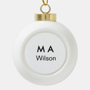 Simple monogram add your name letter man minimal ceramic ball christmas ornament