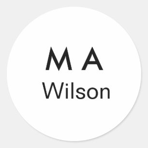 Simple monogram add your name letter man minimal classic round sticker