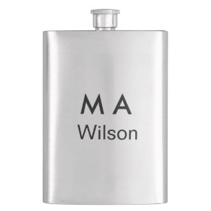 Simple monogram add your name letter man minimal hip flask