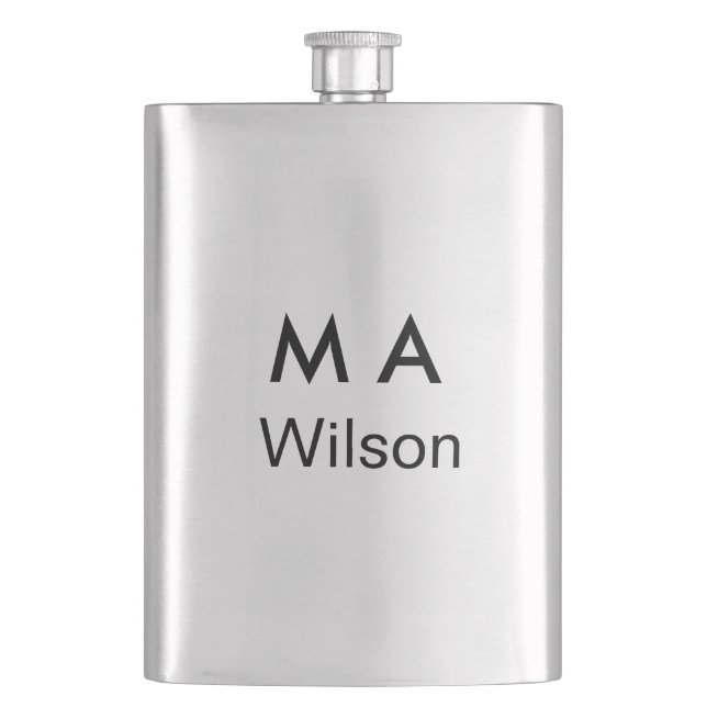 Simple monogram add your name letter man minimal   hip flask (Front)