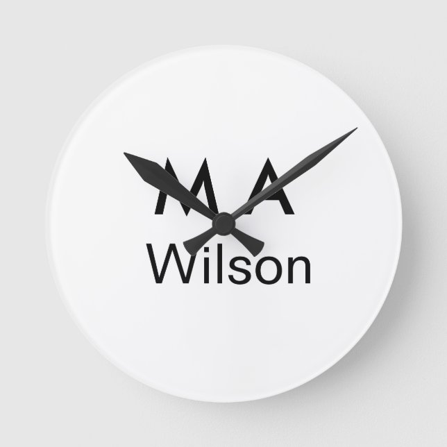 Simple monogram add your name letter man minimal   round clock (Front)