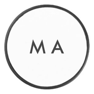 Simple monogram add your name letter man minimal t hockey puck