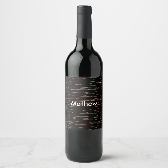 Simple monogram add your name letter man minimal t wine label (Front)