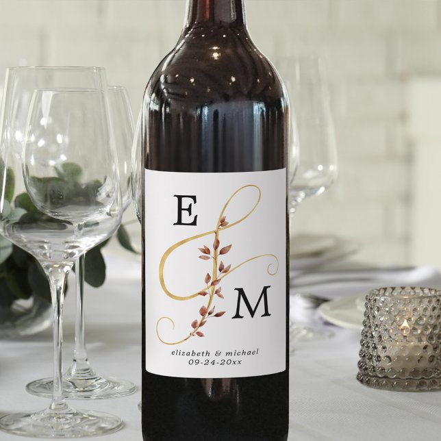 Simple Monogram Ampersand Fall Wedding Wine Label (Creator Uploaded)