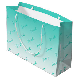 Simple Monogram Aqua Ombre Large Gift Bag