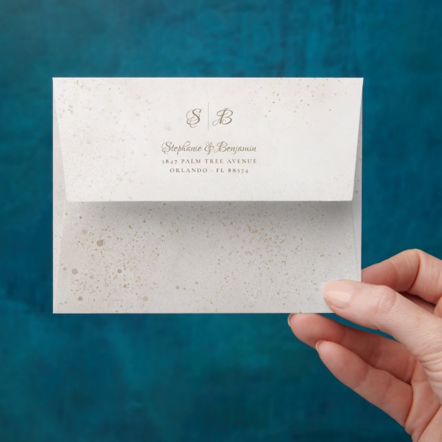 Simple Monogram Beige Wedding Return Address Envelope (Hand)