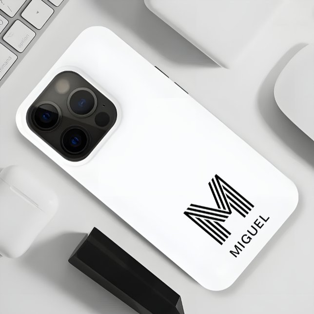 Simple Monogram Black and White budget Case-Mate iPhone Case (Creator Uploaded)