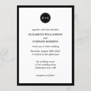 Simple Monogram   Black and White Wedding Invitation