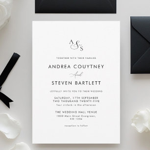Simple Monogram Black and White Wedding Invitation