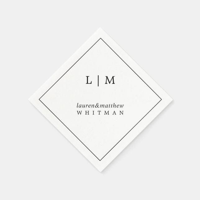 Simple Monogram Black and White Wedding Napkin (Corner)