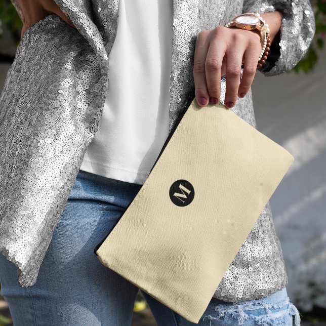 Simple Monogram Black & Beige Elegant Neutral  Accessory Pouch (Creator Uploaded)
