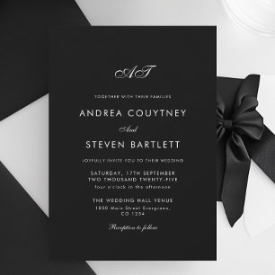 Simple Monogram Black Wedding Invitation