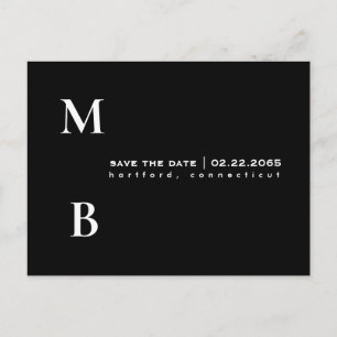 Simple Monogram Black Wedding Save the Date  Postcard