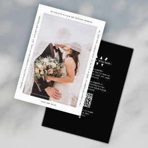 Simple Monogram Black White Modern Wedding QR Save The Date