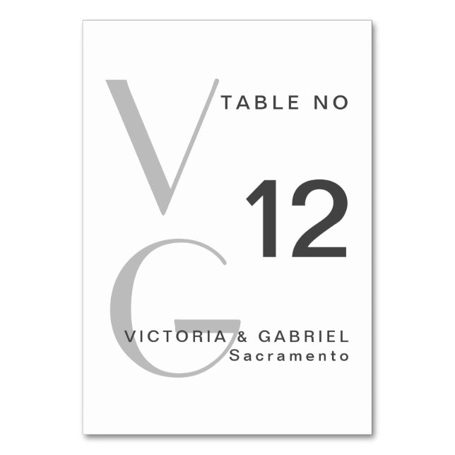 Simple monogram Black white Wedding Table Number (Front)