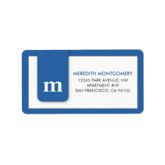 Simple Monogram Blue Designer Address Label