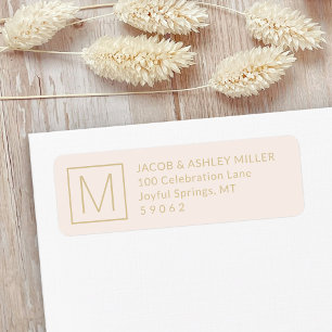 Simple Monogram Blush Pink & Gold Return Address