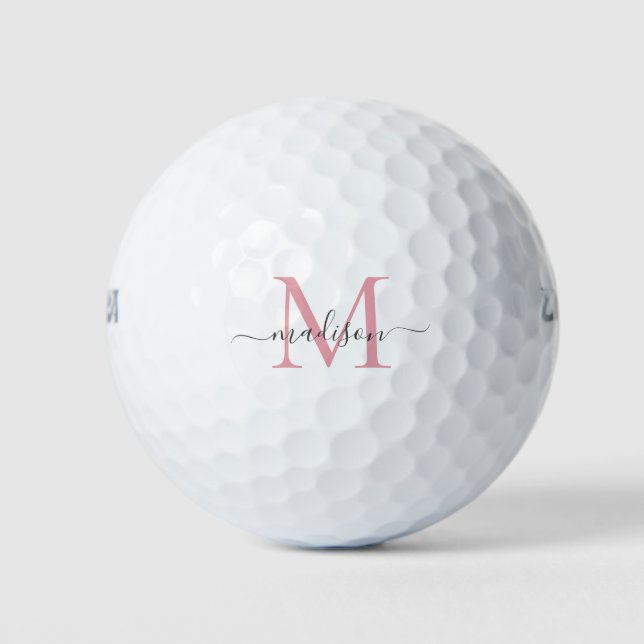 Simple Monogram Blush Pink Grey Girly Script Golf Balls (Front)