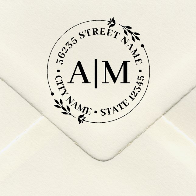 simple monogram botanical return address wedding rubber stamp (Creator Uploaded)