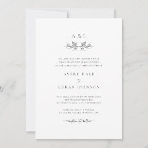 Simple Monogram Botanical Wedding Invitation