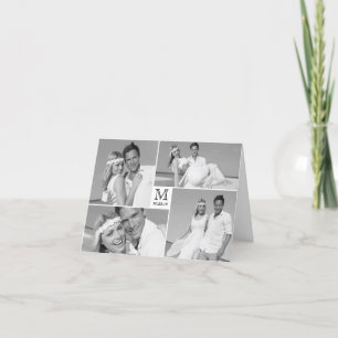 Simple Monogram Box 4 Multi Photo Modern Wedding Thank You Card