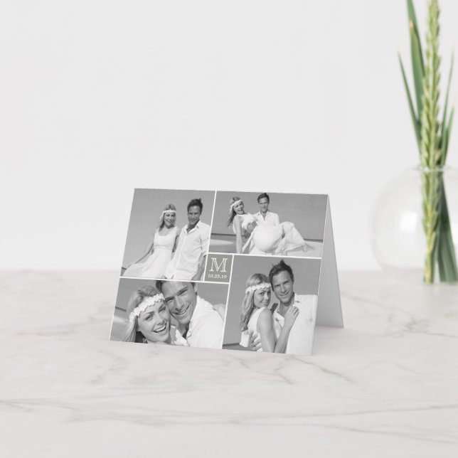 Simple Monogram Box 4 Multi Photo Modern Wedding Thank You Card (Front)