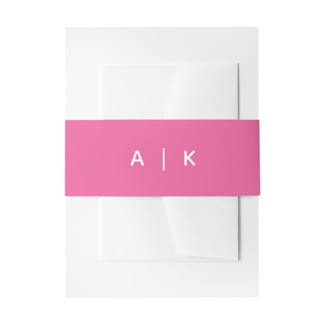 Simple monogram bright pink invitation belly band (Front Example)