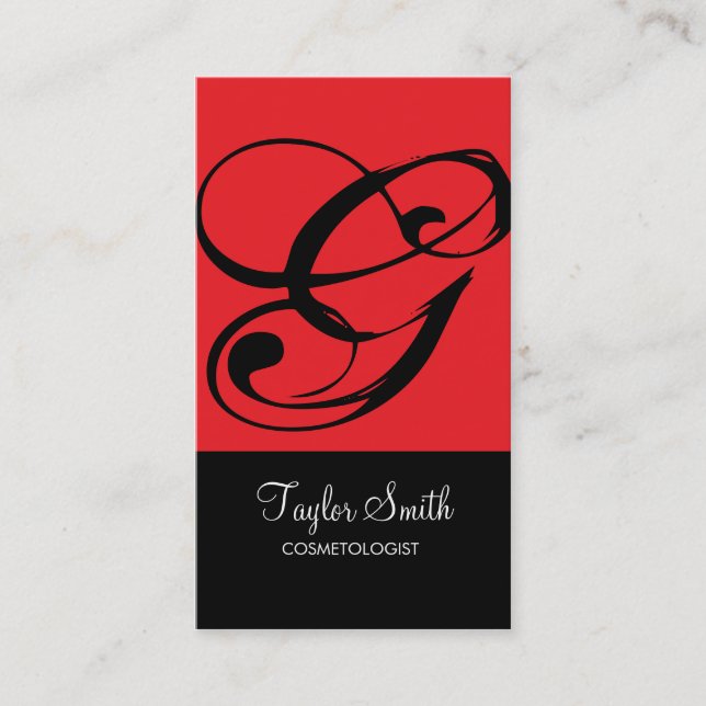 Simple Monogram Business Card (Red) (Front)