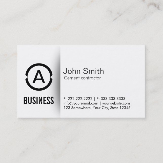 Simple Monogram Cement Contractor Business Card (Front)