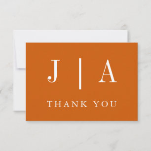 Simple Monogram Couple Name Burnt Orange And White Thank You Card