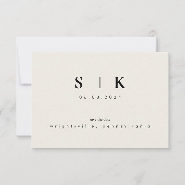 Simple Monogram Cream Save the Date (Front)