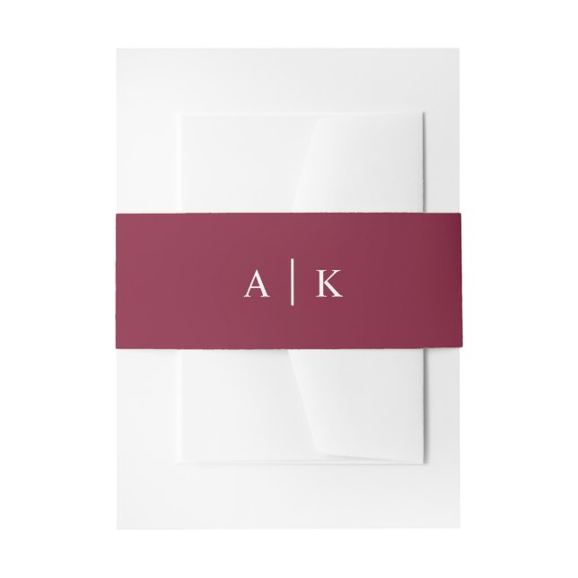 Simple monogram dark red invitation belly band (Front Example)