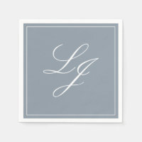 Simple Monogram Dusty Blue Elegant Script Wedding