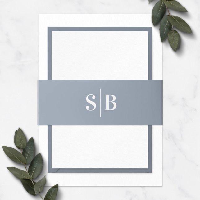 Simple Monogram Dusty Blue Wedding Invitation Belly Band (Creator Uploaded)